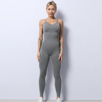 New Seamless Knitted Fitness Jumpsuit In Europe And America Sexy Sling High Elastic Tight Jumpsuit Yoga Suit For Women