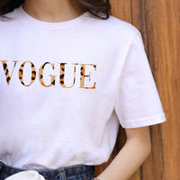 Leopard Pattern Print Ladies Simple Round Neck Short Sleeve T-shirt