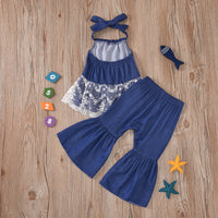 Lace Halter Flare Pants Denim Retro Naked Back