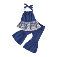 Lace Halter Flare Pants Denim Retro Naked Back
