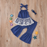 Lace Halter Flare Pants Denim Retro Naked Back