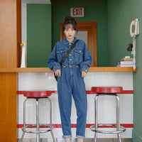 Spring and Autumn High Waist Slimming Denim Jumpsuit Women