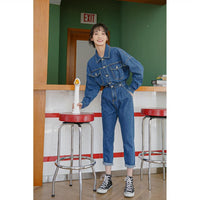 Spring and Autumn High Waist Slimming Denim Jumpsuit Women