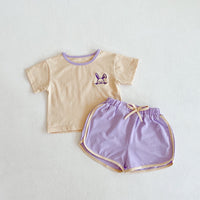Summer Ins Baby Girl Color Contrast Embroidered Cotton T-Shirt  Pants Simple Two Piece Suit