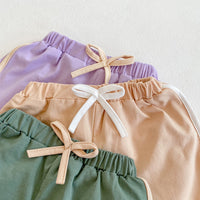 Summer Ins Baby Girl Color Contrast Embroidered Cotton T-Shirt  Pants Simple Two Piece Suit
