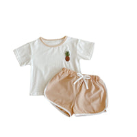 Summer Ins Baby Girl Color Contrast Embroidered Cotton T-Shirt  Pants Simple Two Piece Suit