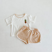 Summer Ins Baby Girl Color Contrast Embroidered Cotton T-Shirt  Pants Simple Two Piece Suit