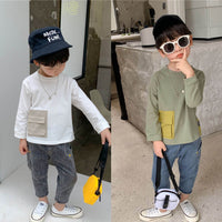 New Korean Version Of Children's Bottoming Shirt, Small And Medium-Sized Children's Big Pocket Round Neck Pullover Top