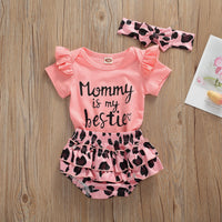 Girls' Short Sleeve Khaki Leopard Lace Pants Headknot