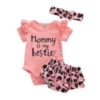 Girls' Short Sleeve Khaki Leopard Lace Pants Headknot