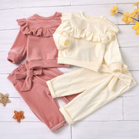 Baby Pants Suit Solid Color Pink And White Pullover