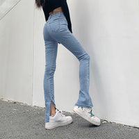 Small Slit Skinny Slim Flared Trousers