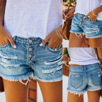 Fringed Denim Shorts Straight Breasted Women's Hot Pants