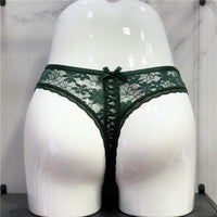 Lace Thong Women's Solid Color Low Waist Cotton Crotch Ribbon Hollow Thong T Pants