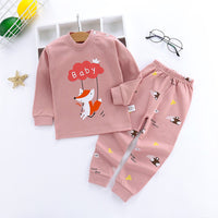 Children's Underwear Set Long-sleeved Color Matching Cotton Round Neck Shoulder Buckle