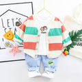 Boys And Girls Three-piece Baby Cotton Rainbow Striped Cardigan Jeans Kids