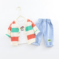 Boys And Girls Three-piece Baby Cotton Rainbow Striped Cardigan Jeans Kids