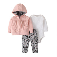 Three-Piece Baby Long-Sleeved Hooded Sweater And Romper For Men And Women