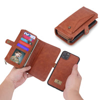 Compatible with Apple , Multifunctional Three-Fold Zipper Wallet Magnetic Case