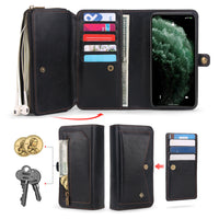 Compatible with Apple , Multifunctional Three-Fold Zipper Wallet Magnetic Case