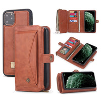 Compatible with Apple , Multifunctional Three-Fold Zipper Wallet Magnetic Case