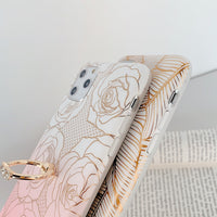Mobile Phone Case For SE Peony Flower Soft Shell With Diamond Ring Holder