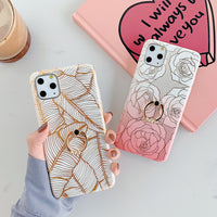 Mobile Phone Case For SE Peony Flower Soft Shell With Diamond Ring Holder