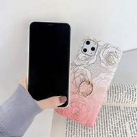 Mobile Phone Case For SE Peony Flower Soft Shell With Diamond Ring Holder