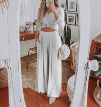 Round Neck Long Sleeve Two-Piece Slim Jumpsuit