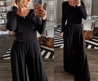 Round Neck Long Sleeve Two-Piece Slim Jumpsuit