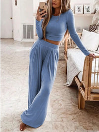 Round Neck Long Sleeve Two-Piece Slim Jumpsuit