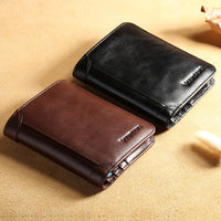 Cowhide Top Clip Short Man's Purse With Three Discount