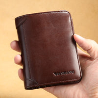 Cowhide Top Clip Short Man's Purse With Three Discount