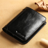 Cowhide Top Clip Short Man's Purse With Three Discount