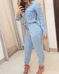 Women's Blue Zipper Jumpsuit Trousers