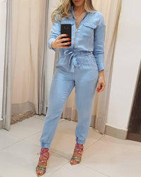 Women's Blue Zipper Jumpsuit Trousers