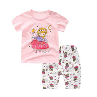 Children's Cotton Short-sleeved Suit Boys And Girls Two-piece Cotton Shoulder Buckle Baby Round Neck Casual Clothes