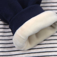 Striped Letter Embroidery And Velvet Warm Baby Jumpsuit