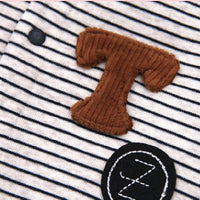 Striped Letter Embroidery And Velvet Warm Baby Jumpsuit