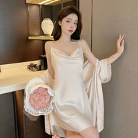 Summer Spaghetti-strap Ice-silk Split-back Loungewear