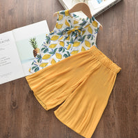 Summer Clothing Set Lemon Print Shirt Pleated Chiffon Suit Fashion Ruffled Suit