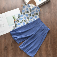 Summer Clothing Set Lemon Print Shirt Pleated Chiffon Suit Fashion Ruffled Suit