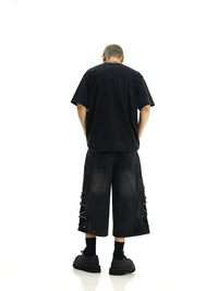 Washed Do The Old Cowboy Shorts Loose Straight Cropped Pants