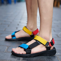 Summer Beach Leisure Open-Toed Velcro Trend Black Viscose Shoes Cloth Sandals