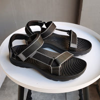 Summer Beach Leisure Open-Toed Velcro Trend Black Viscose Shoes Cloth Sandals