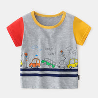 Summer New Style Cartoon Watermark Pattern Short Sleeve Shoulder Button