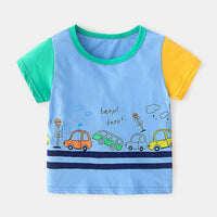 Summer New Style Cartoon Watermark Pattern Short Sleeve Shoulder Button