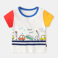 Summer New Style Cartoon Watermark Pattern Short Sleeve Shoulder Button