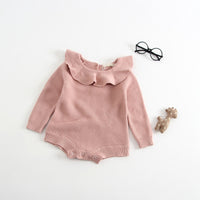 Girls' Knitted Triangular Long-Sleeved Crawling Dress