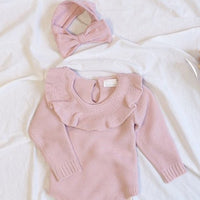 Girls' Knitted Triangular Long-Sleeved Crawling Dress